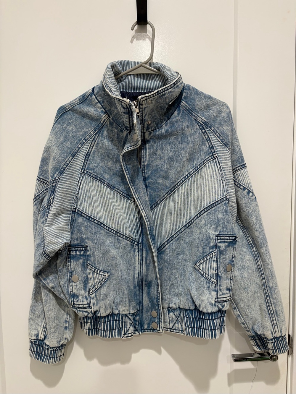Light Acid-Wash Denim Bomber Jacket